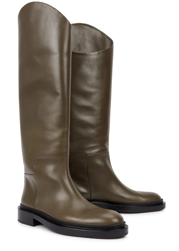 Olive leather knee-high boots