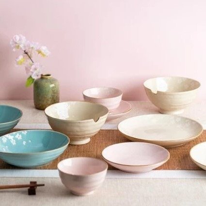 Multi-Color Dinnerware with Sakura Design, [10-piece] Set of Two people