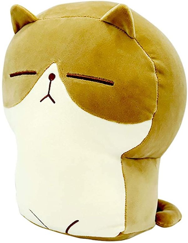 Plush Cat Doll Pillow Stuffed Chubby Cat Cute Fluffy Soft Plush Bread Toast Cat Cushion Animal Pillow for Kids (Brown, 13 inch)