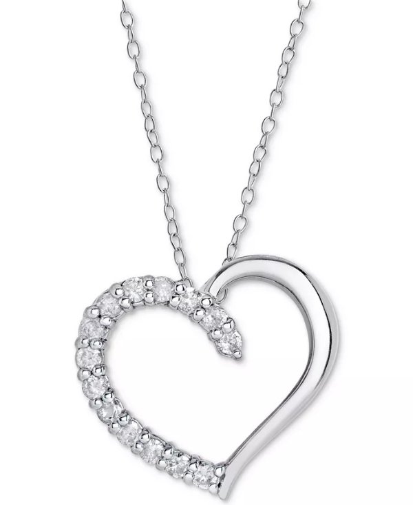 Diamond Heart Pendant Necklace (1/2 ct. t.w.) in Sterling Silver, 16 inches + 2 inch extender