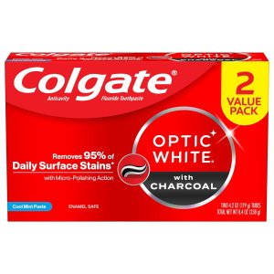 Colgate Optic White Charcoal Toothpaste for Whitening Teeth with Fluoride, Cool Mint - 4.2 Ounce (2 Pack)