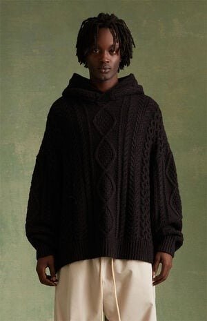 Jet Black Cable Knit Hoodie