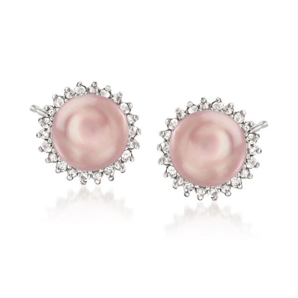 7-7.5mm Pink Cultured Pearl and .13 ct. t.w. Diamond Earrings | Ross-Simons
