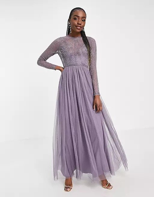 ASOS DESIGN Tall embellished bodice maxi dress with tulle skirt