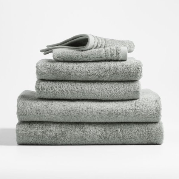 REFIBRA Organic Cotton Pebble Grey Bath Towels, Set of 6 | Crate & Barrel