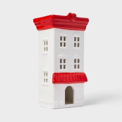 Valentine Ceramic Tall Building Figurine Red/White - Spritz™