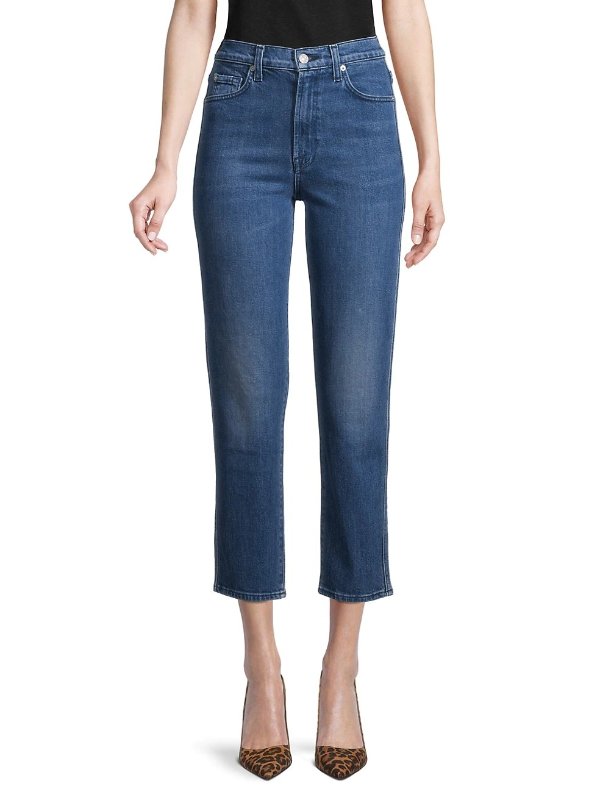 High-Waist Cropped Straight Jeans