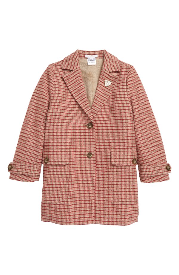 Kids' Faux Fur Lined Check Trench Coat