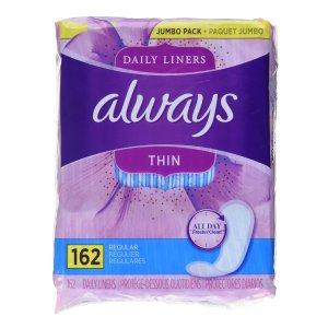Always Thin No Feel Protection Daily Liners Regular Absorbency Unscented, 162 Count - Pack of 2 (324 Count Total)