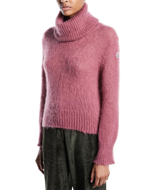Genius Ciclista Mohair Pullover Turtleneck SweaterCaille Velvet Puffer Coat w/ Detachable HoodFloral-Print Straight-Leg Track Pants
