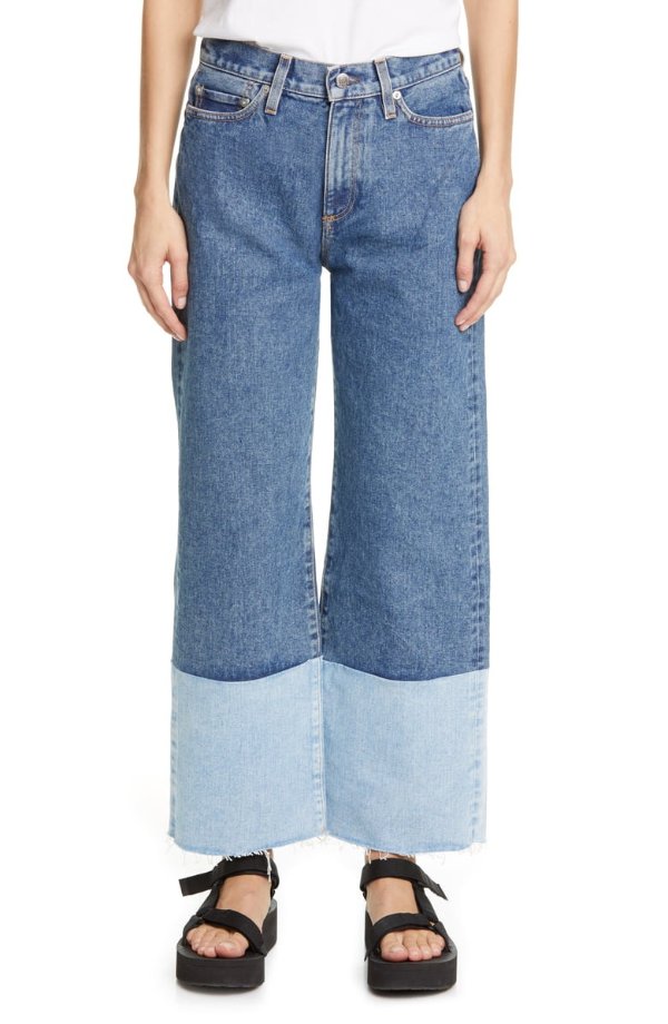 Two-Tone High Waist Wide Leg Jeans