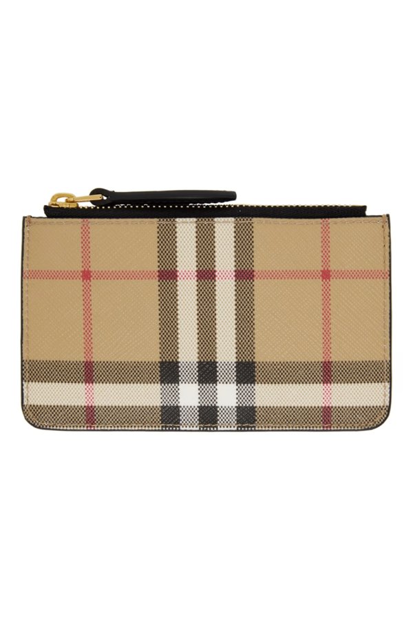 Beige Vintage Check Coin Pouch