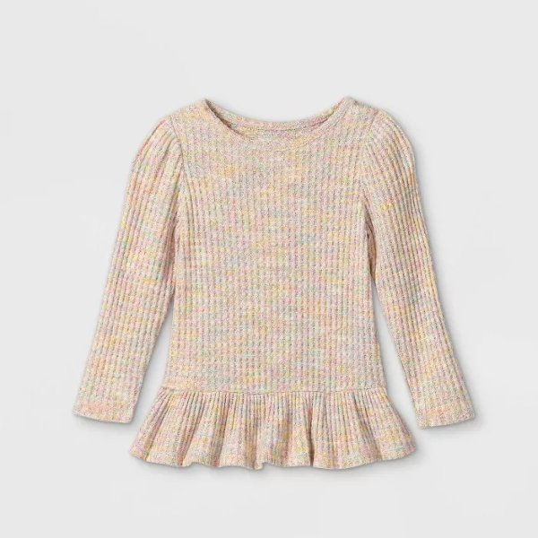 Toddler Girls' Cozy Rainbow Textured Waffle Long Sleeve T-Shirt - Cat & Jack™