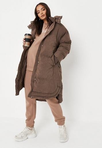 Missguided - Brown Maternity Puffer Midi Coat