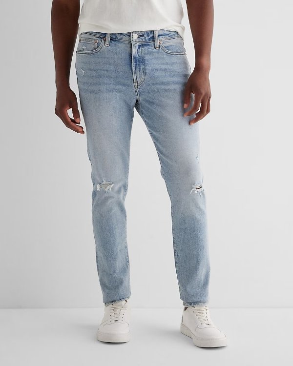 Skinny Ripped Light Wash Hyper Stretch Jeans