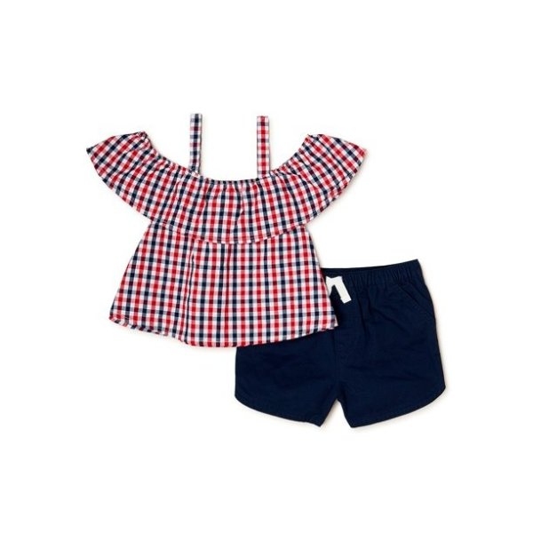 Americana Baby & Toddler Girls Flutter Top & Shorts, 2-Piece Outfit Set, Sizes 12M-5T