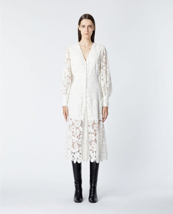 Ecru long-sleeved lace dress