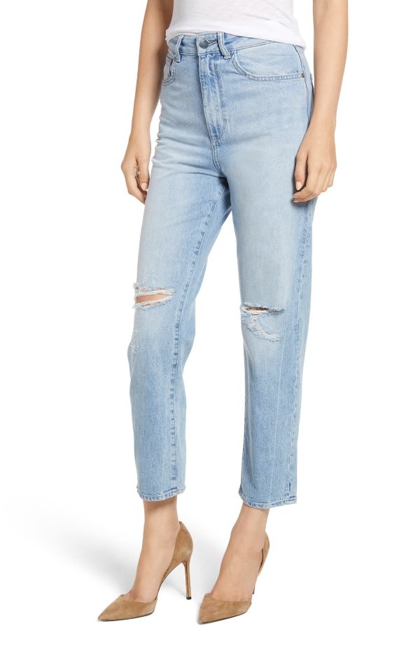 Susie Distressed High Rise Tapered Jeans