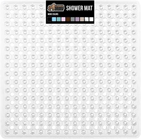Gorilla Grip Patented Shower and Bathtub Mat, 21x21, Small Square Shower  Stall Floor Mats with Suction Cups and Drainage Holes, Machine Washable and  Soft on Feet, Bathroom Accessories, Clear Clear 