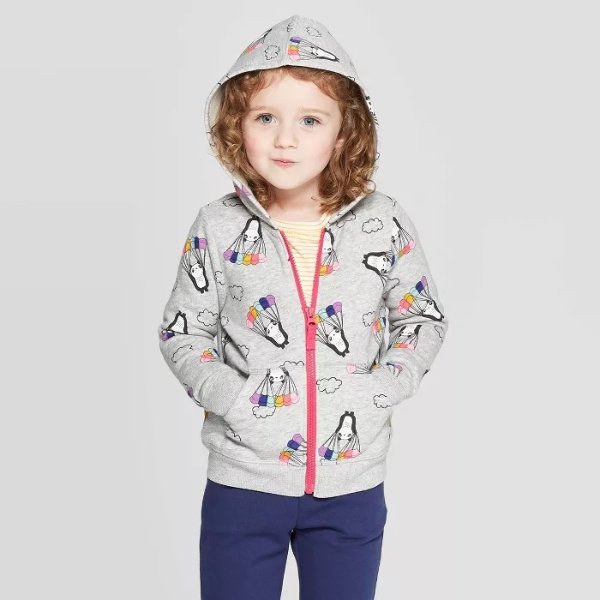 Toddler Girls' Long Sleeve 'Panda' Zip-Up Hooded Sweatshirt - Cat & Jack™ Gray