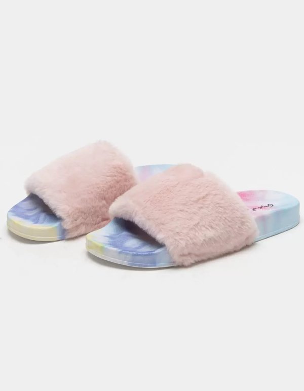 QUPID Tie Dye Faux Fur Womens Slide Sandals - MULTI | Tillys