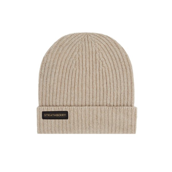 Cashmere Ribbed Beanie Hat - Camel