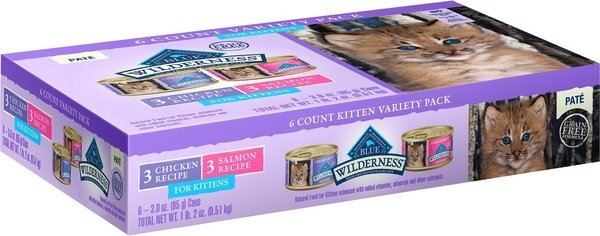 Wilderness Pate Kitten Variety Pack with Chicken & Salmon Grain-Free Cat Food Trays, 3-oz, case of 6 - Chewy.com