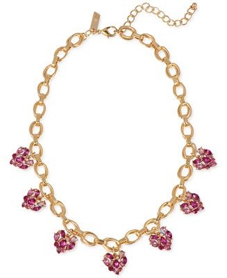 Gold-Tone Mixed Stone Shaky Heart Statement Necklace, 17" + 3" extender, Created for Macy's