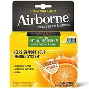 Vitamin C 1000mg (per Serving) - Airborne Zesty Orange Effervescent Tablets 20 Count in a Box