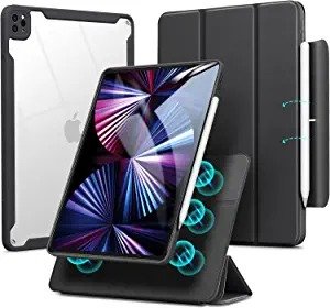 Hybrid Case Compatible with iPad Pro 11 Inch Case (2021), iPad Pro 11 Case with Pencil Holder, Detachable Magnetic Cover, Adjustable Portrait/Landscape Stand, Rebound 360 Series, Black