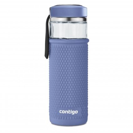 Glass Water Bottle with a Quick-Twist Lid, 20 oz, Blue Corn