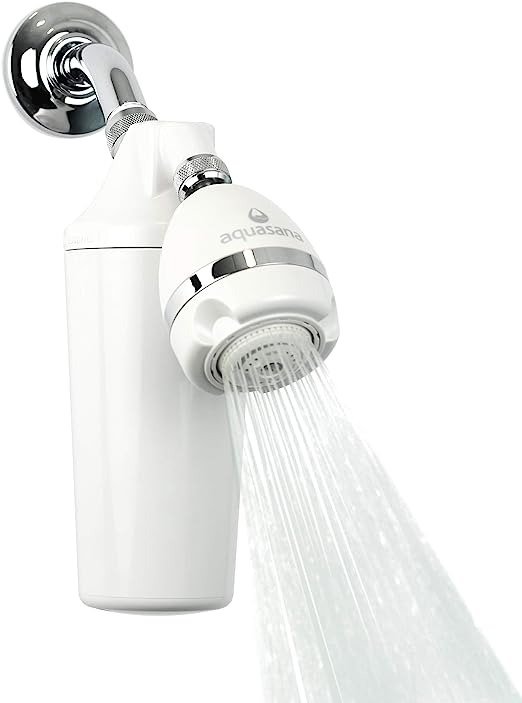 Shower Water Filter System Max Flow Rate w/ Adjustable Shower Head - Filters Over 90% Of Chlorine - Carbon & KDF Filtration Media - Soften Skin and Hair from Hard Water - AQ-4100