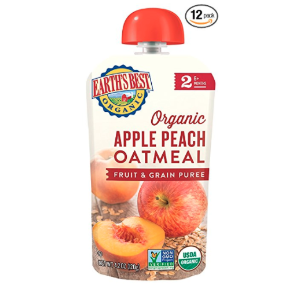 Earth's Best Organic Stage 2, Apple, Peach, Oatmeal, Fruit and grain 4.2 Ounce Pouch (Pack of 12) (Packaging May Vary)