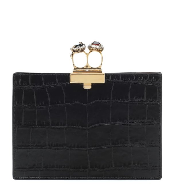 Jewelled Small Double-Ring leather clutch