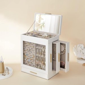 SONGMICS Jewelry Box with Glass Window, 5-Layer