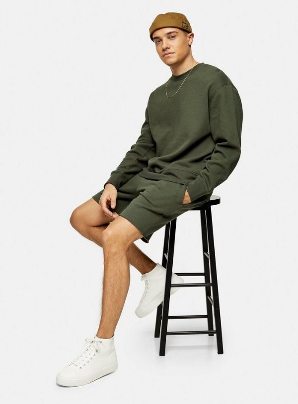 Khaki Jersey Sweatshirt and Shorts Co-ord