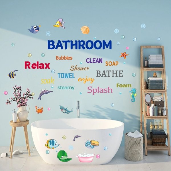 Fantasy Underwater World Wall Stickers Fish Bubble Shell Bathroom Bathroom Nursery Decoration Stickers