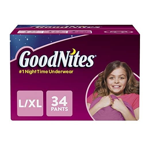 Bedtime Bedwetting Underwear for Girls, L-XL (60-125+lb) 34 Ct. (Packaging May Vary)