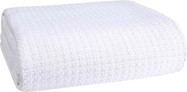 BELIZZI HOME 100% Cotton Bed Blanket, Breathable Bed Blanket King Size, Cotton Thermal Blankets King, Perfect for Layering Any Bed for All Season, White