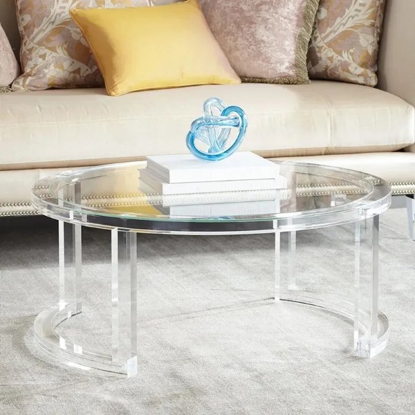 31.5" Modern Round Acrylic Coffee Table for Living Room with Tempered Glass Top-Homary