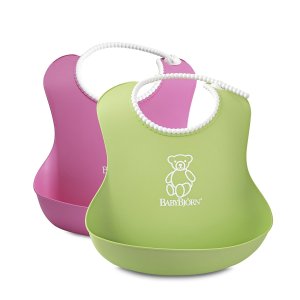 BABYBJORN Soft Bib 婴幼儿防漏食物围嘴2只装 粉色和绿色