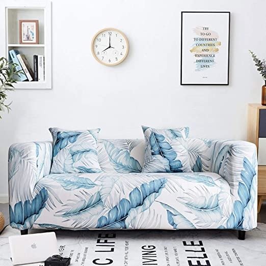 Printed Sofa Cover Stretch Sofa Slipcover Spandex Couch Cover Stylish Couch Furniture Protector for 2 Cushion Couch Loveseat with Two Free Pillowcases