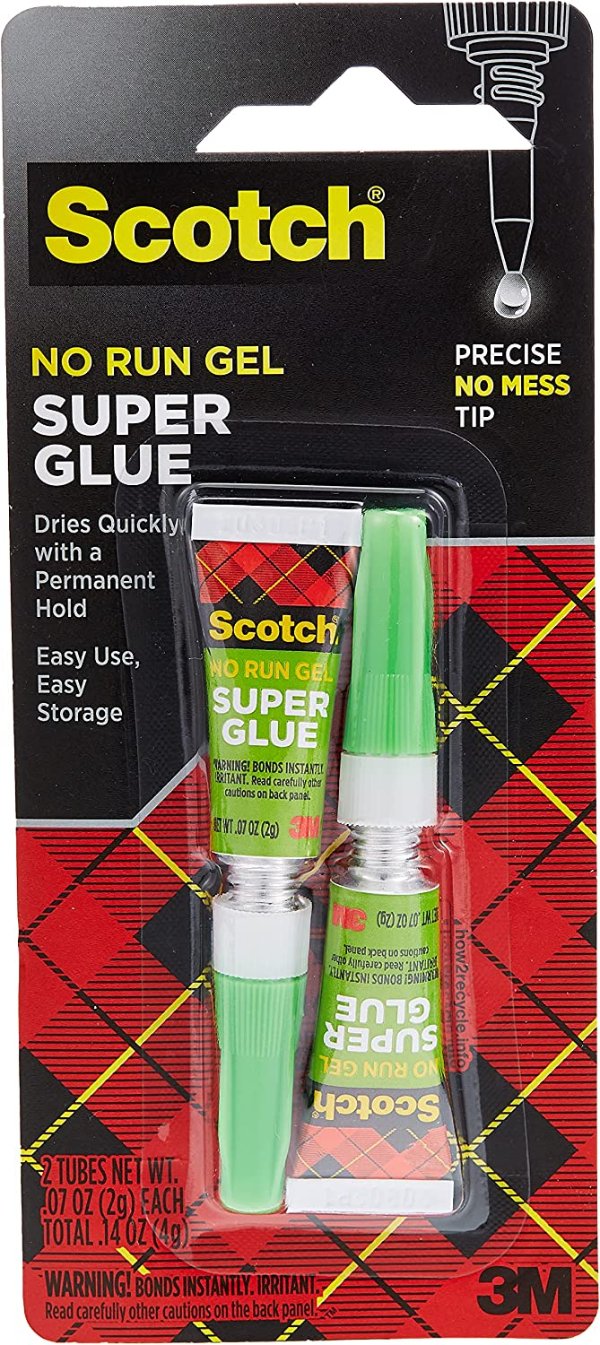 Scotch Super Glue Gel, .07 oz, 2-Pack, Dries Quickly with a Permanent Hold