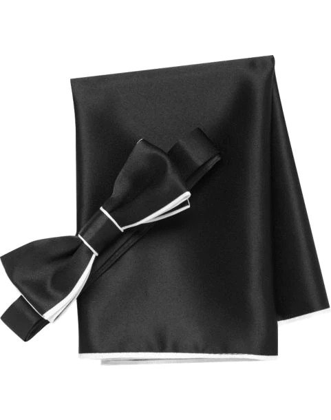 Calvin Klein Black &amp; White Bow Tie &amp; Pocket Square Set - Men's Accessories | Men's Wearhouse