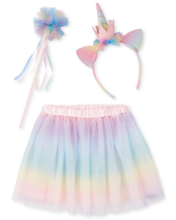 Girls Birthday Glitter Unicorn Woven Tutu Skirt Headband And Magic Wand 3-Piece Accessories Set