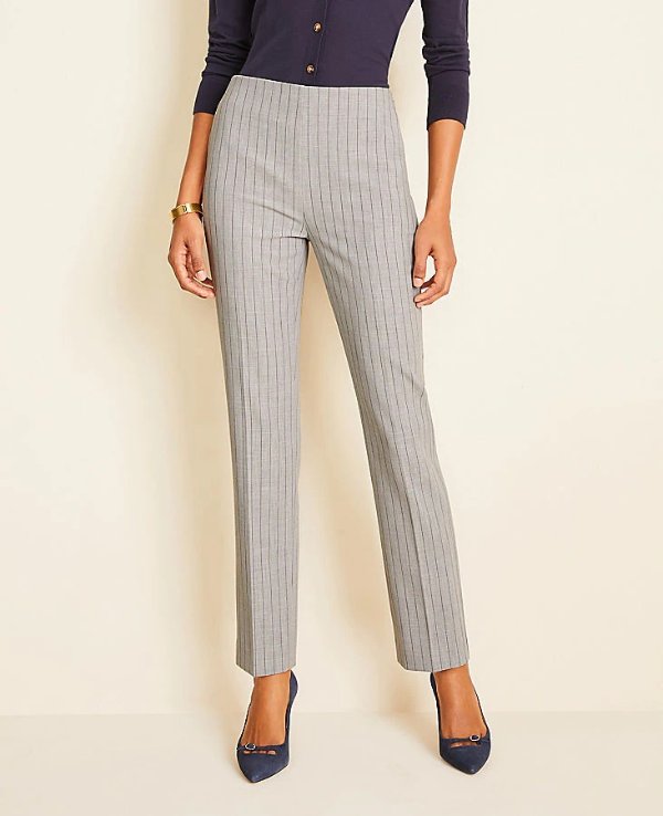 The Side-Zip Ankle Pant in Pinstripe Bi-Stretch 