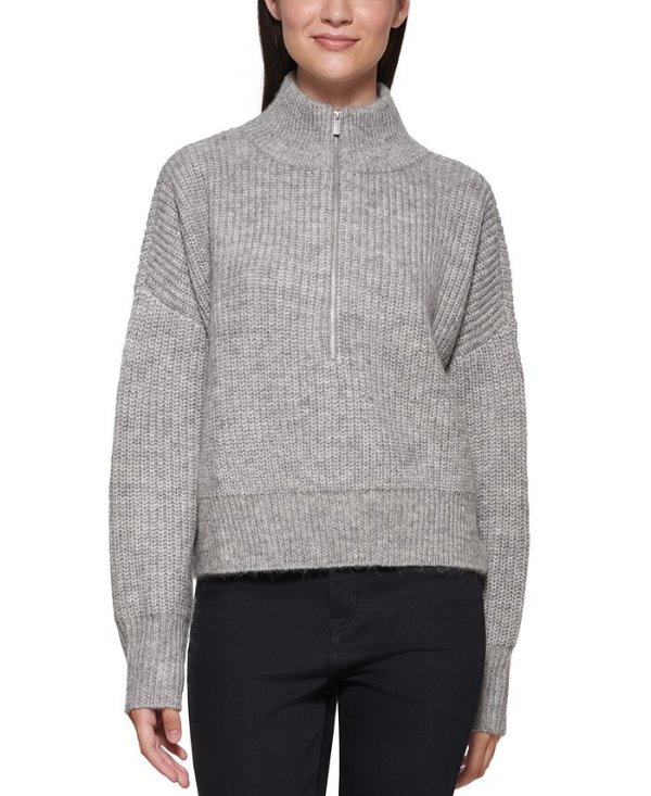 Boxy Zip-Up Cotton Sweater