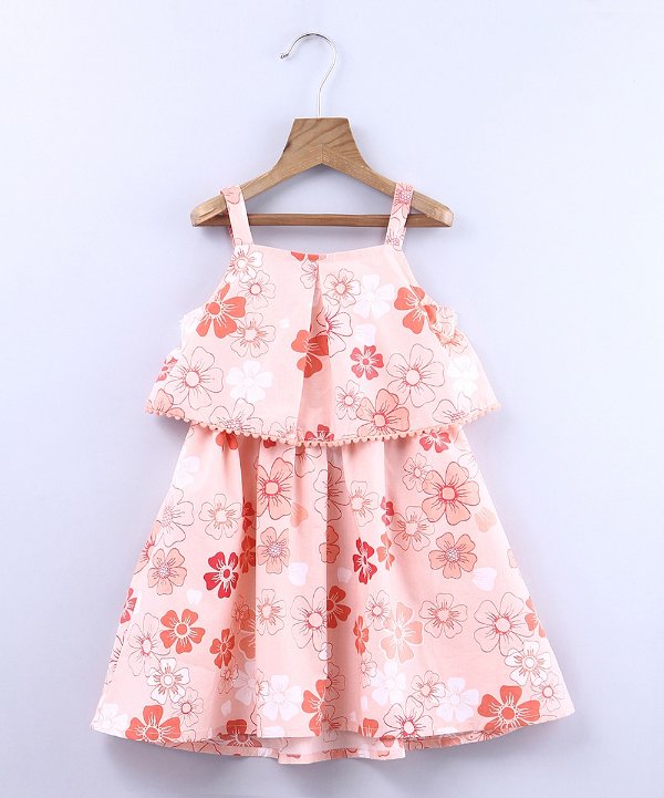 Peach Floral Tiered Sleeveless A-Line Dress - Newborn, Infant, Toddler & Girls