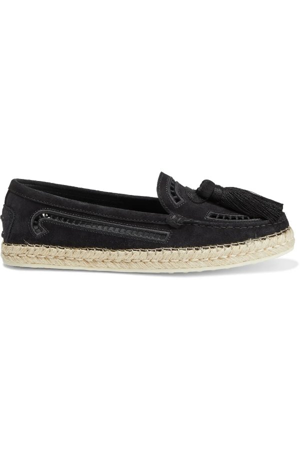 Gommino tasseled broderie anglaise suede espadrilles