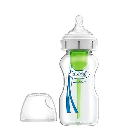 Dr. Brown's Natural Flow Anti-Colic Options+ Wide-Neck Glass Baby Bottle 9 oz/270 mL,with Level 1 Slow Flow Nipple,1 Pack,0m+